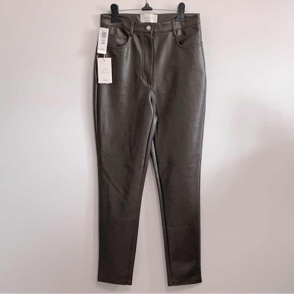 BNWT Wilfred The Melina high rise skinny Rich Mocha Brown Leather Pants size 8 - Picture 2 of 4